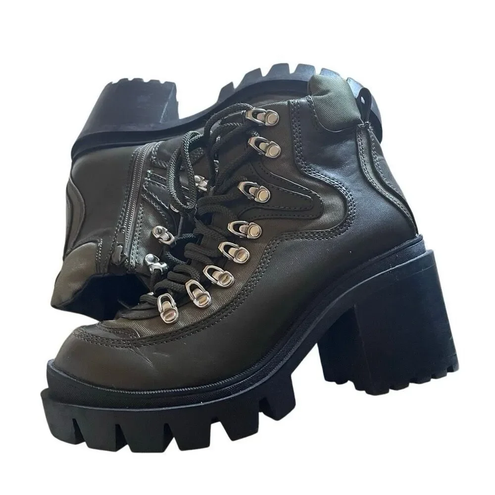 JEFFREY CAMPBELL | road rage lug sole green black hiker inspired ankle boots 8.5